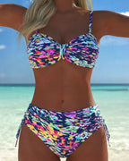 Elina | Abstrakcyjny nadruk bikini z cienkimi ramiączkami