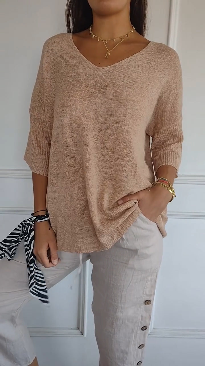 Anna™ | Lekki top z dzianiny z dekoltem w kształcie V