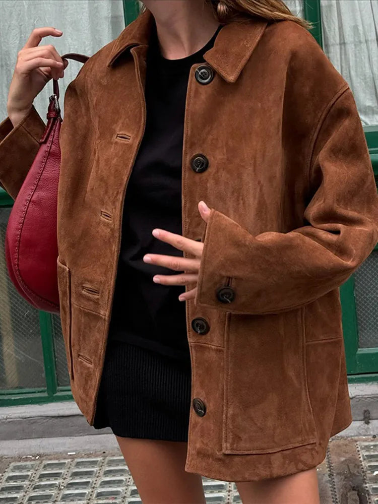 Clara – kurtka kaszmir damska zamszowa oversize z kieszeniami