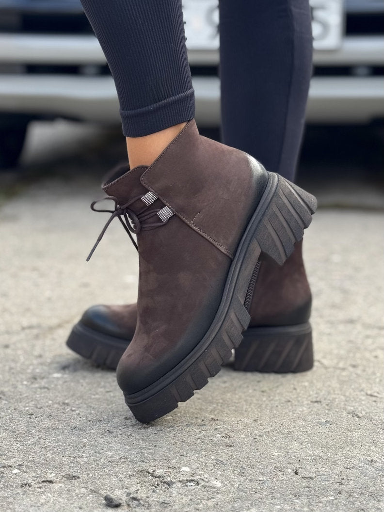 Mega lekkie botki MILANO CHOCO skóra naturalna