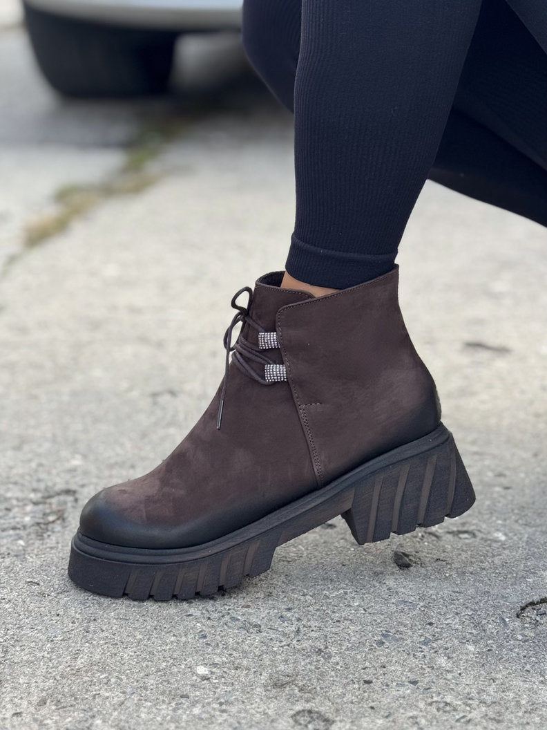 Mega lekkie botki MILANO CHOCO skóra naturalna