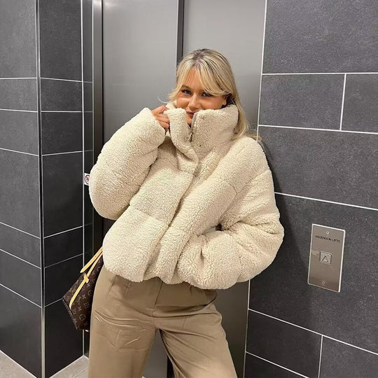 Płaszcz damski | Oversized zimowy płaszcz typu miś z długim rękawem