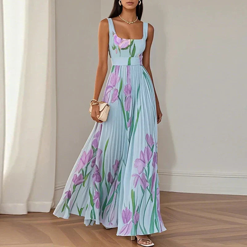 LYRA | Elegancka Kwiatowa Sukienka Maxi z Flattering Plisowaną Sylwetką