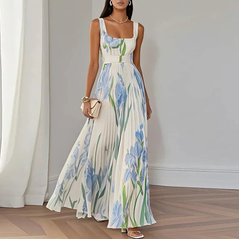 LYRA | Elegancka Kwiatowa Sukienka Maxi z Flattering Plisowaną Sylwetką