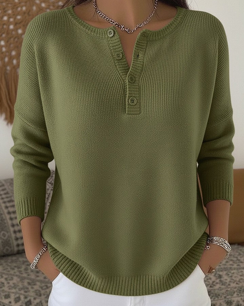 Luźny Sweter Henley z Dzianiny