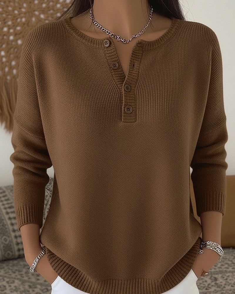 Luźny Sweter Henley z Dzianiny