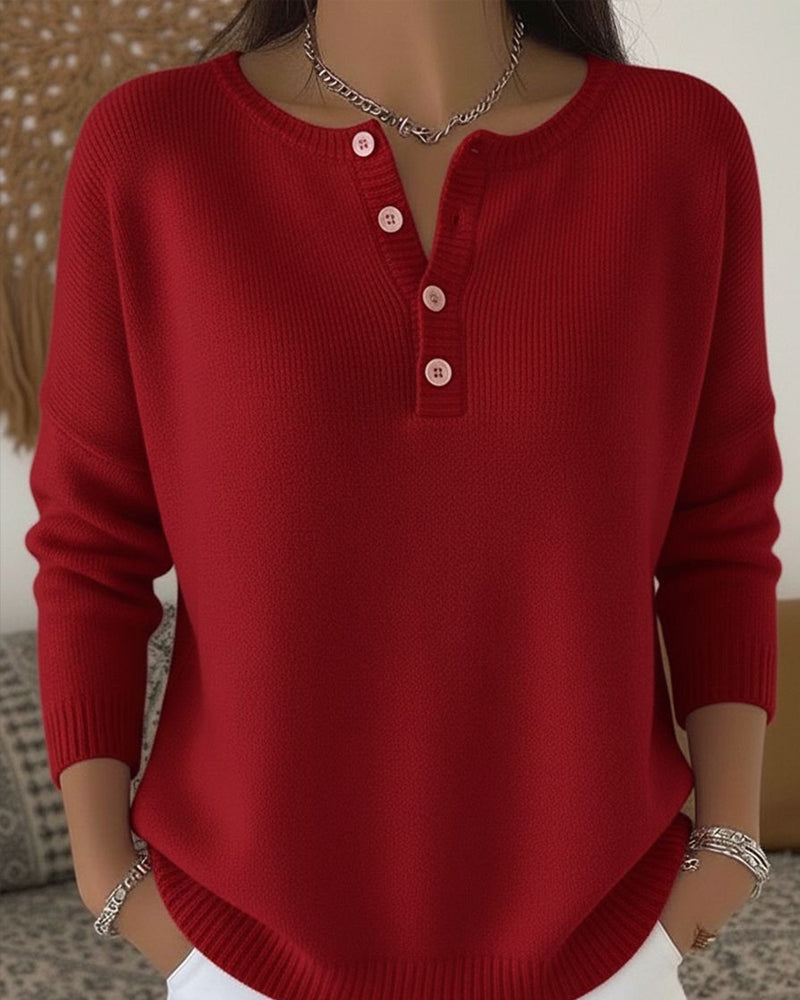 Luźny Sweter Henley z Dzianiny