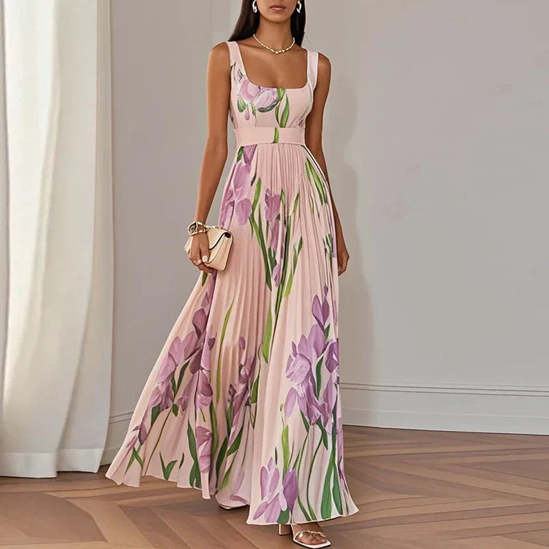 LYRA | Elegancka Kwiatowa Sukienka Maxi z Flattering Plisowaną Sylwetką