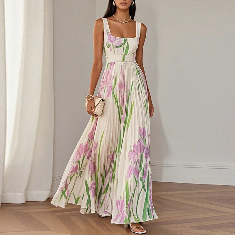 LYRA | Elegancka Kwiatowa Sukienka Maxi z Flattering Plisowaną Sylwetką