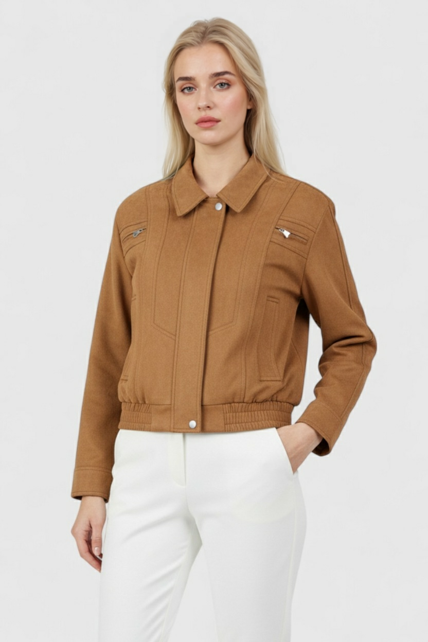 Wiktoria | Elegancka Brązowa Kurtka Bomber z Uniwersalnym Designem