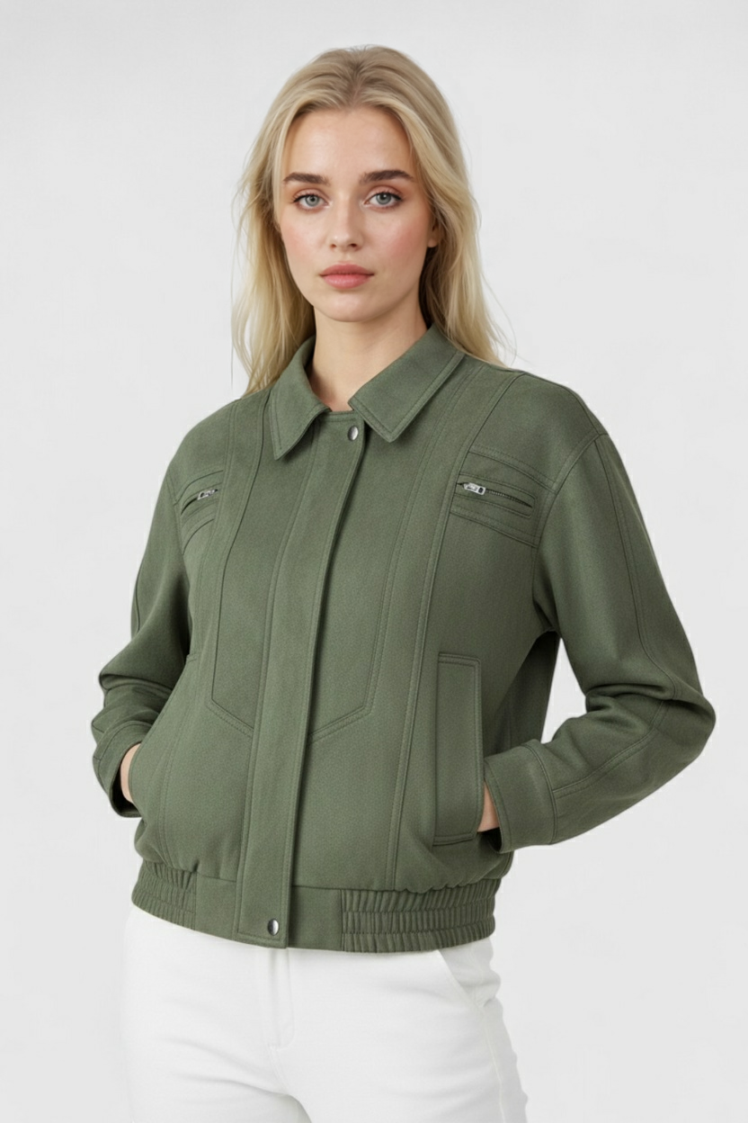 Victoria | Elegancka Zielona Kurtka Bomber z Ponadczasowym Stylem