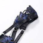 Czarny i Niebieski Zestaw Lingerie z Kwiatowym Haftem