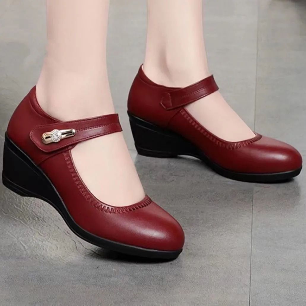 Miękkie skórzane buty na obcasie z miękką podeszwą, antypoślizgowe skórzane buty