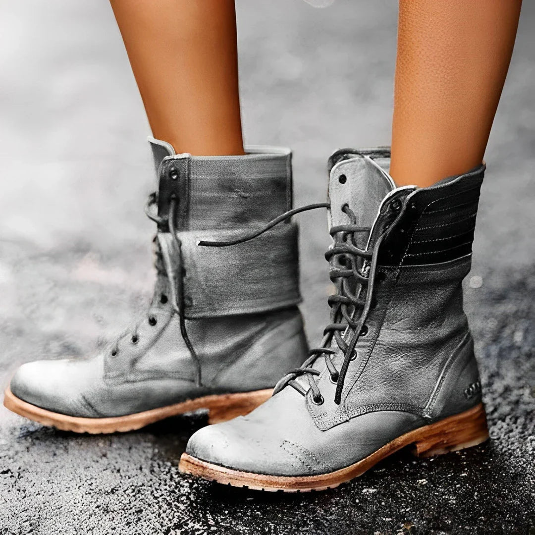 Chloe | Durable Black Lace-Up Military Boots for Women