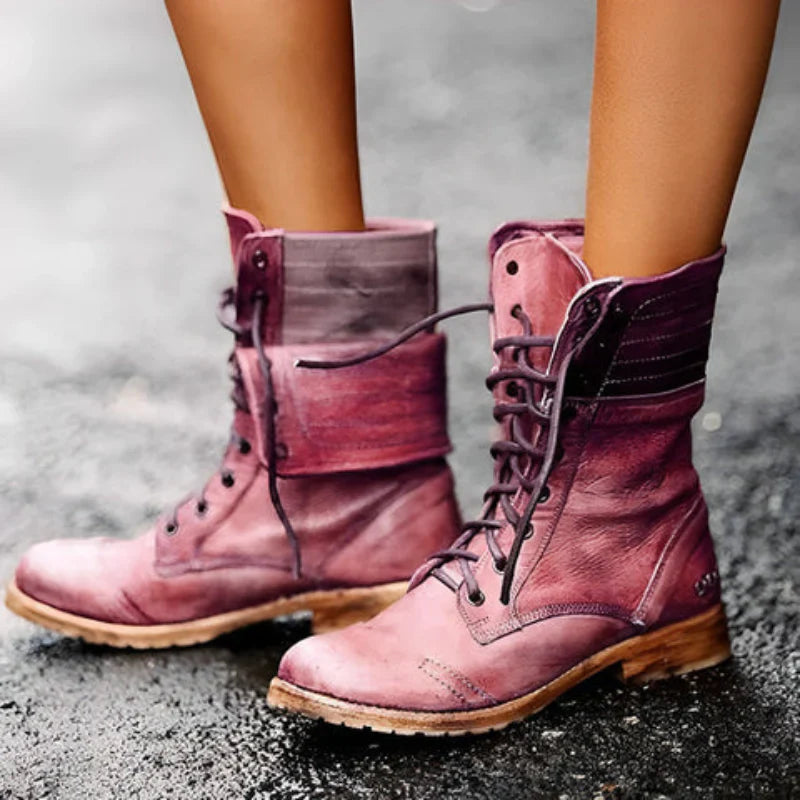 Chloe | Durable Black Lace-Up Military Boots for Women