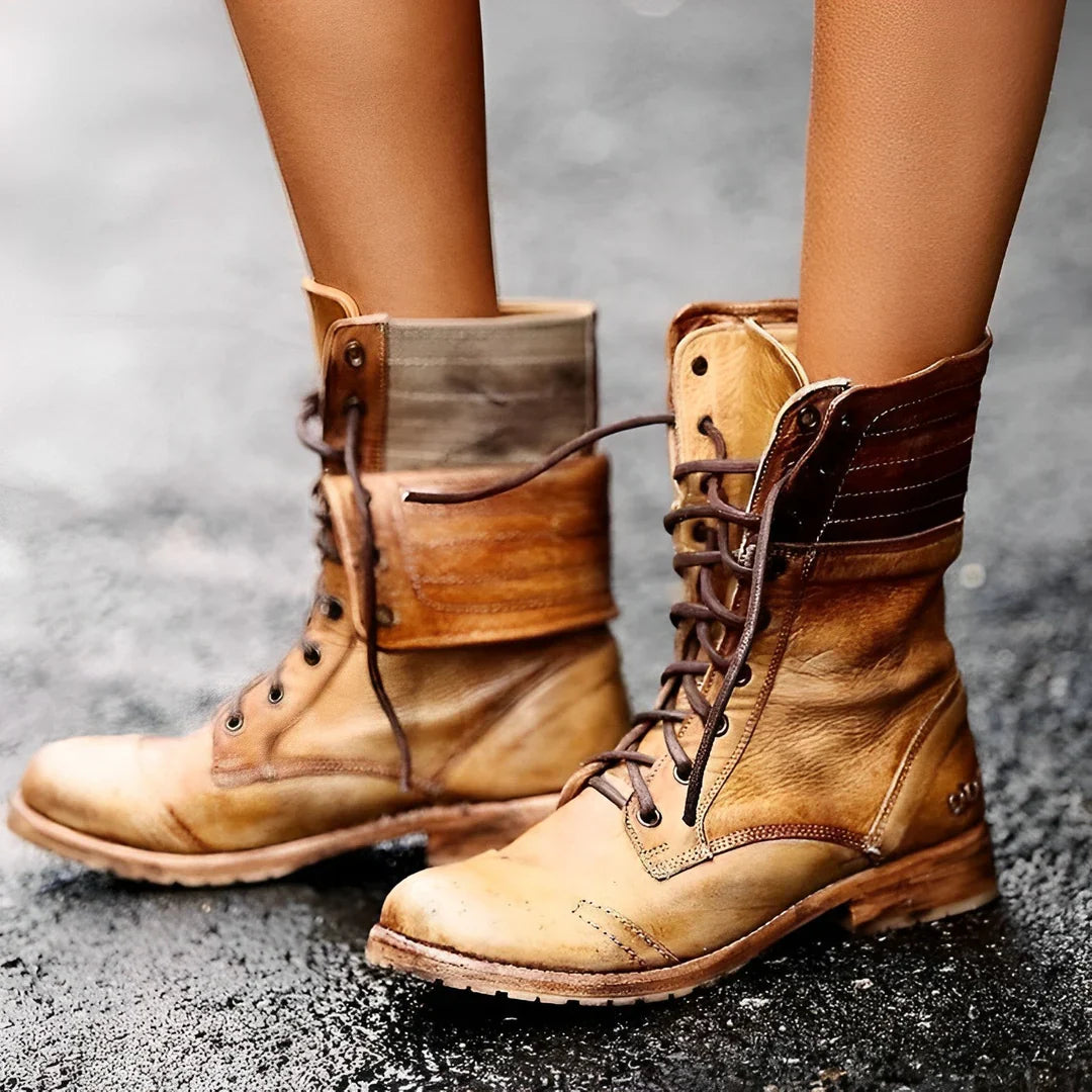 Chloe | Durable Black Lace-Up Military Boots for Women