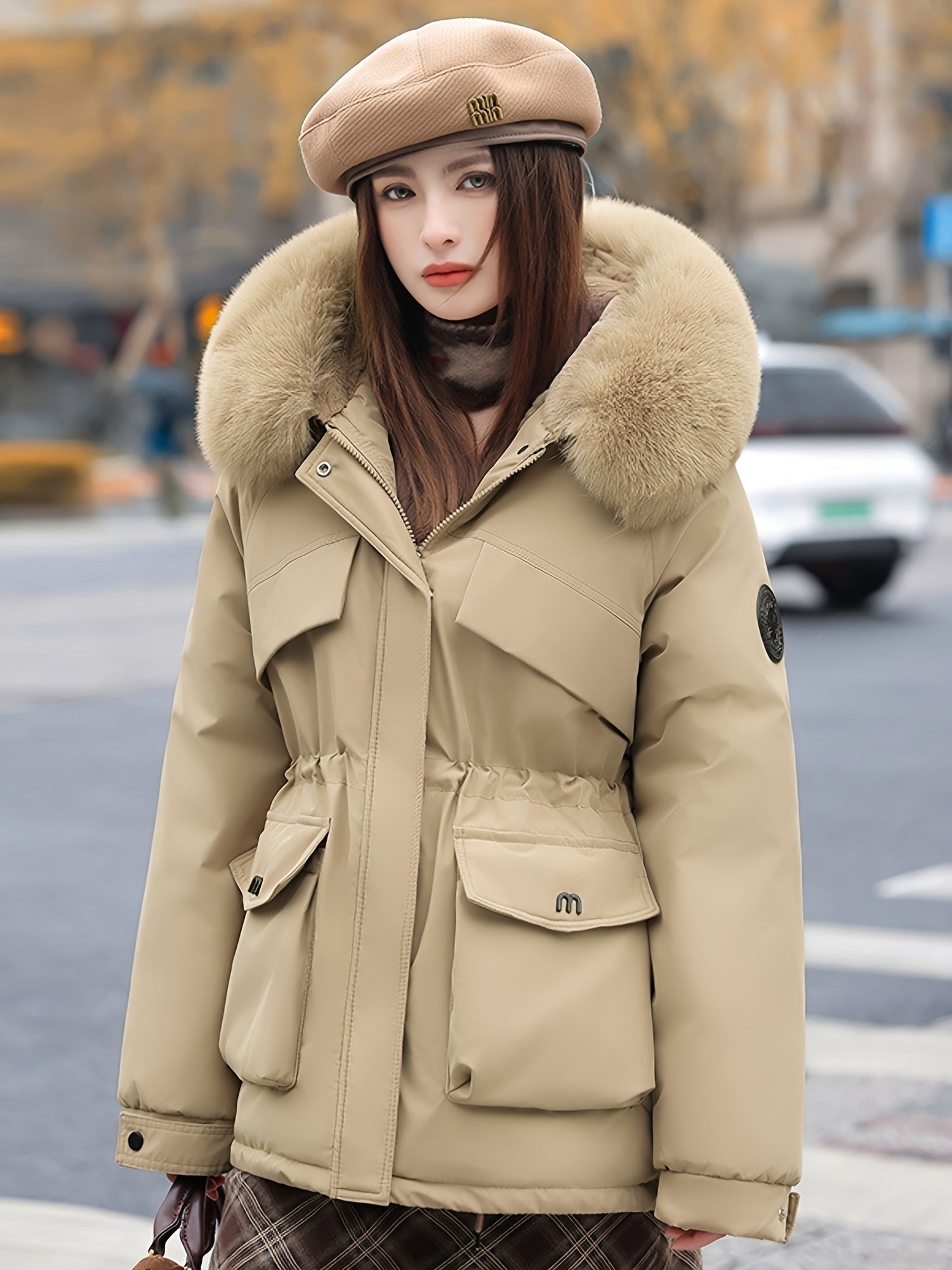 Chloe | Stylowa Parka Użytkowa z Kołnierzem z Sztucznego Futra