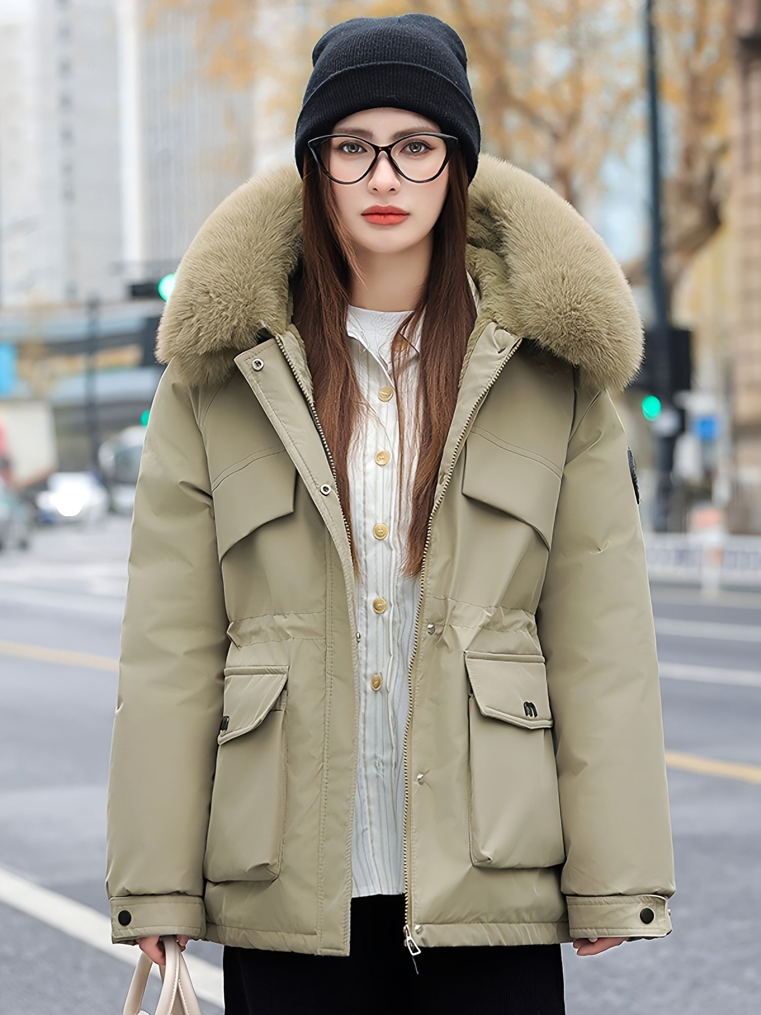 Chloe | Stylowa Parka Użytkowa z Kołnierzem z Sztucznego Futra