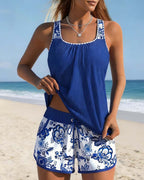 Marie | Wydrukowany Top Tankini i Szorty Dwuczęściowe