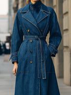Elena | Dwurzędowy Płaszcz Trench z Dżinsu