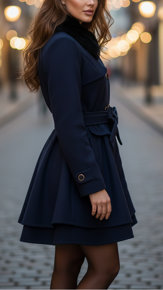 Elena Luxe | Płaszcz z podwójnym zapięciem i kołnierzem z sztucznego futra