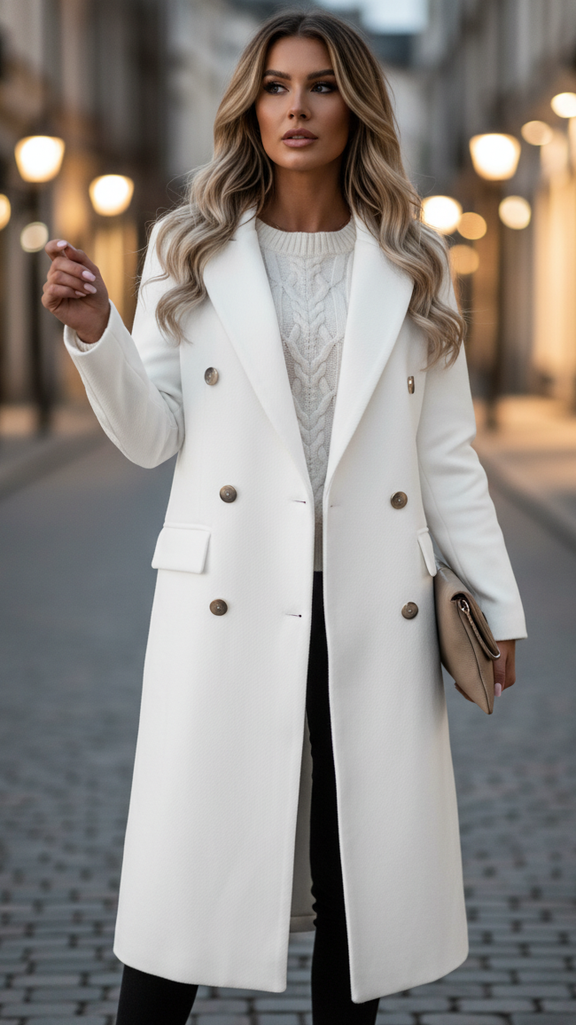 Elena Prestige | Długi Płaszcz Dwurzędowy