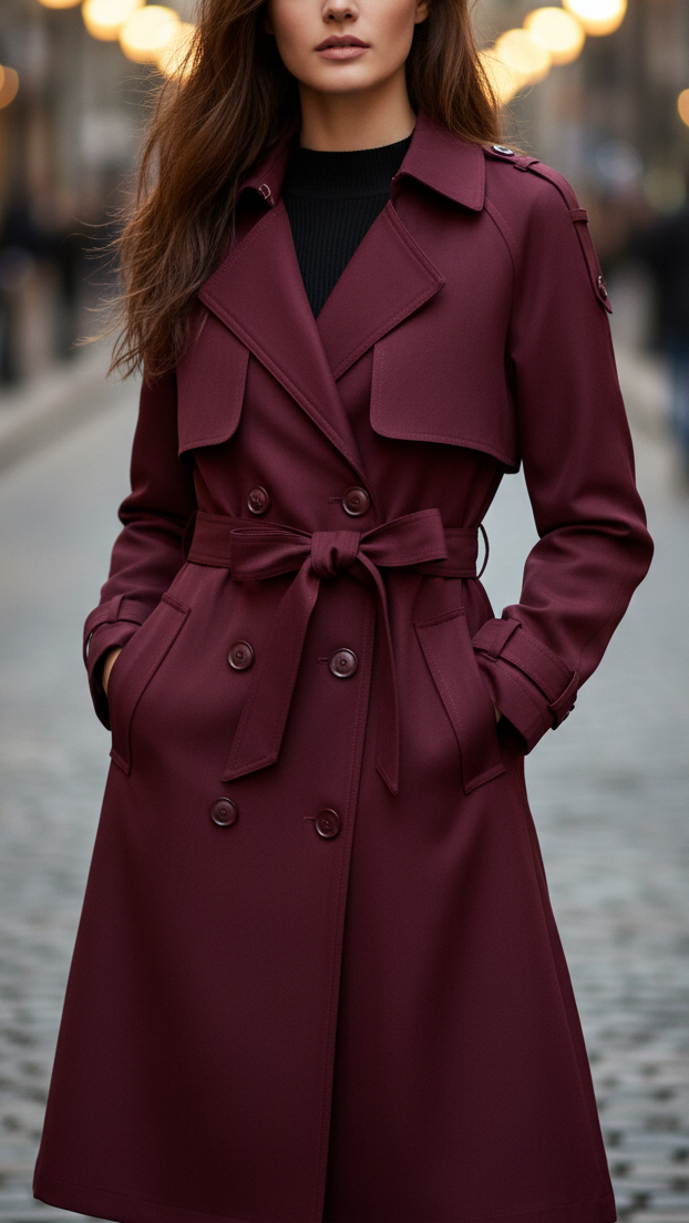 Elena Rouge | Płaszcz Trench z Podwójnym Zapięciem i Pasek