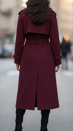Elena | Strukturalny burgundowy płaszcz trench z kobiecym krojem