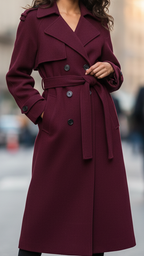 Elena | Strukturalny burgundowy płaszcz trench z kobiecym krojem