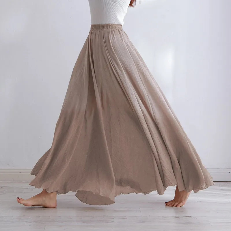 Elianne | Elegancka Beżowa Spódnica Maxi z Wysokim Stanem