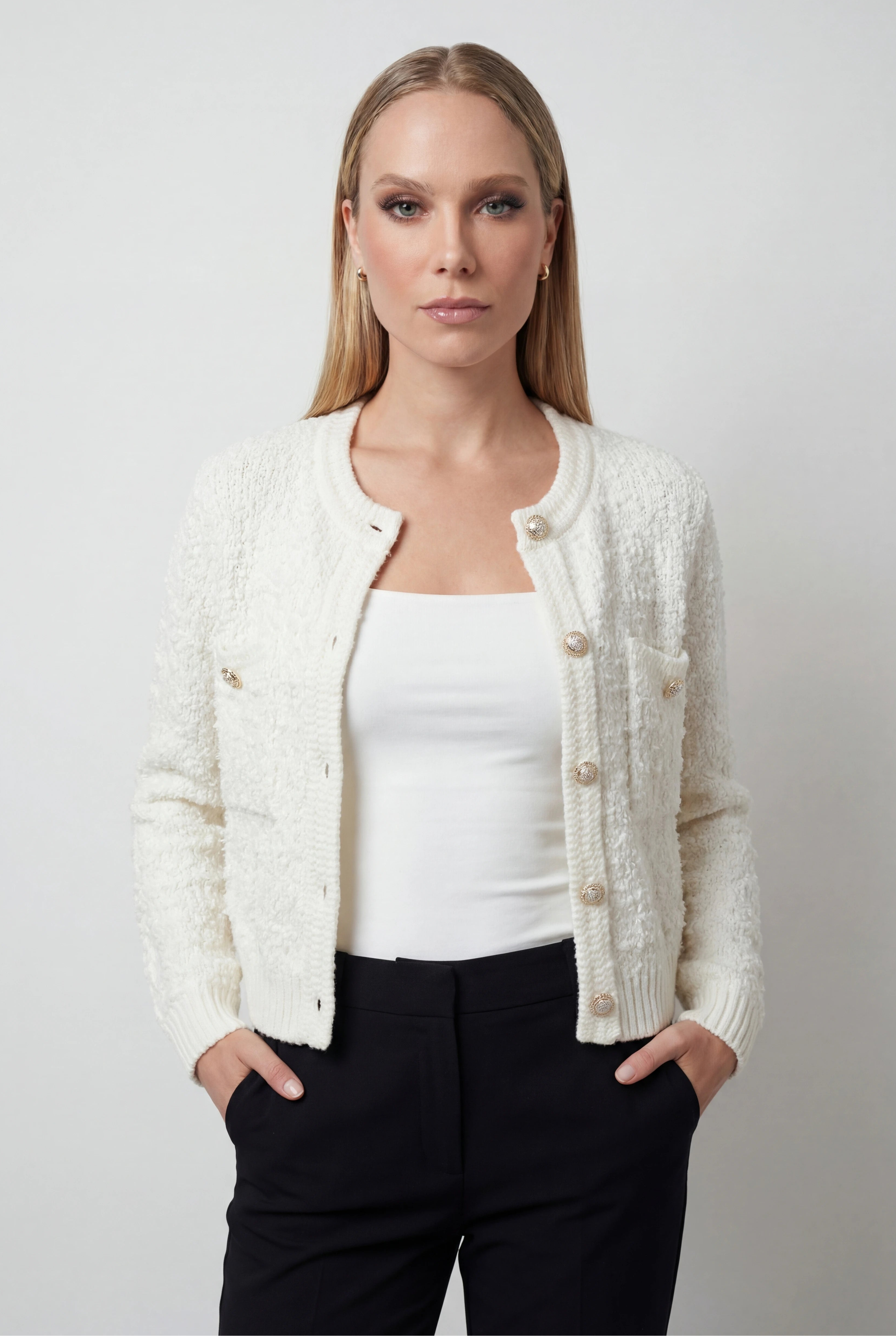 Isabella | Przytulny Kardigan z Otwarty Przodem i Prążkowanymi Szczegółami