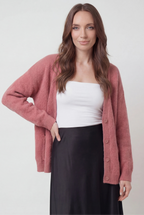 Isabella | Przytulny Różowy Sweter Kardigan z Luźnym Fasonem