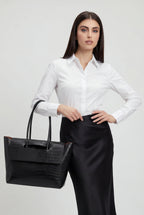 Isabella | Elegancka Czarna Torebka Krokodyl z Regulowanym Paskiem