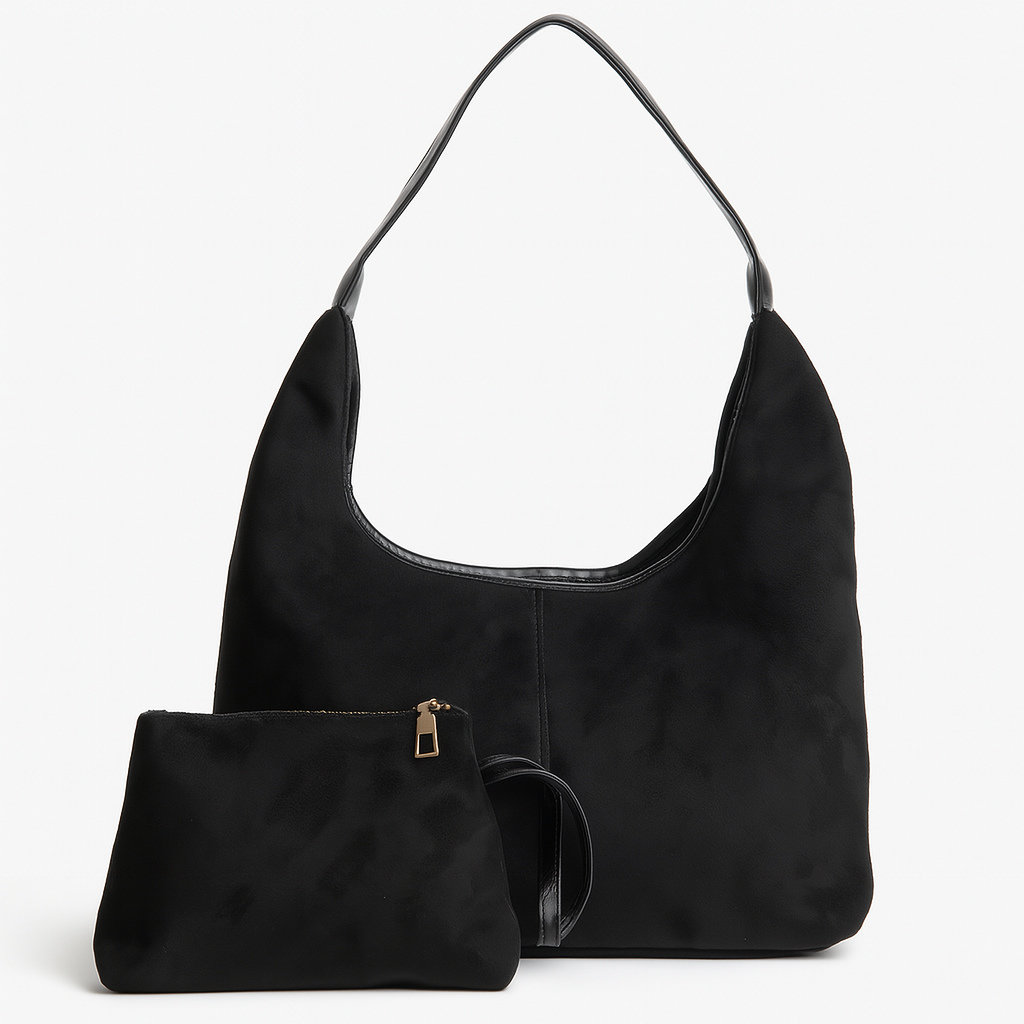 Isabella | Elegancka Czarna Torba Tote z Wegetariańskiego Zamszu