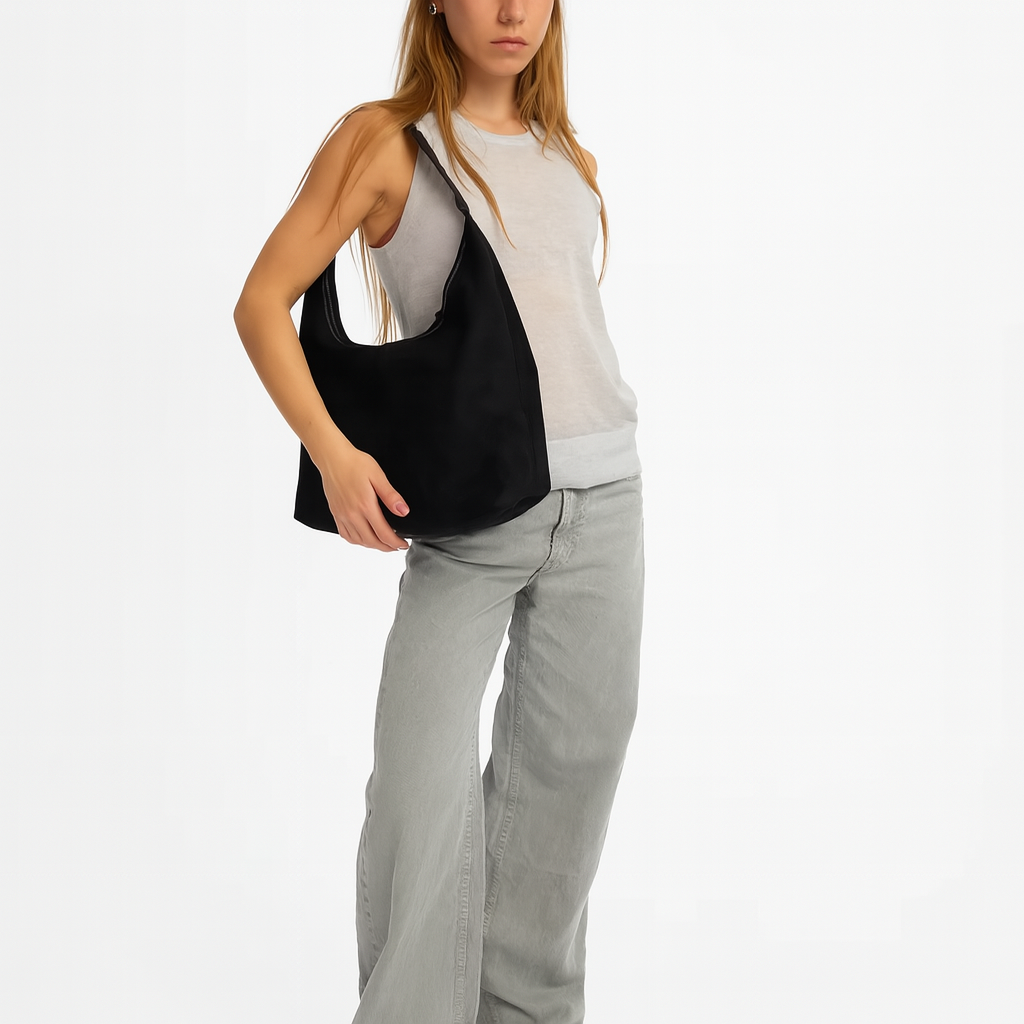 Isabella | Elegancka Czarna Torba Tote z Wegetariańskiego Zamszu