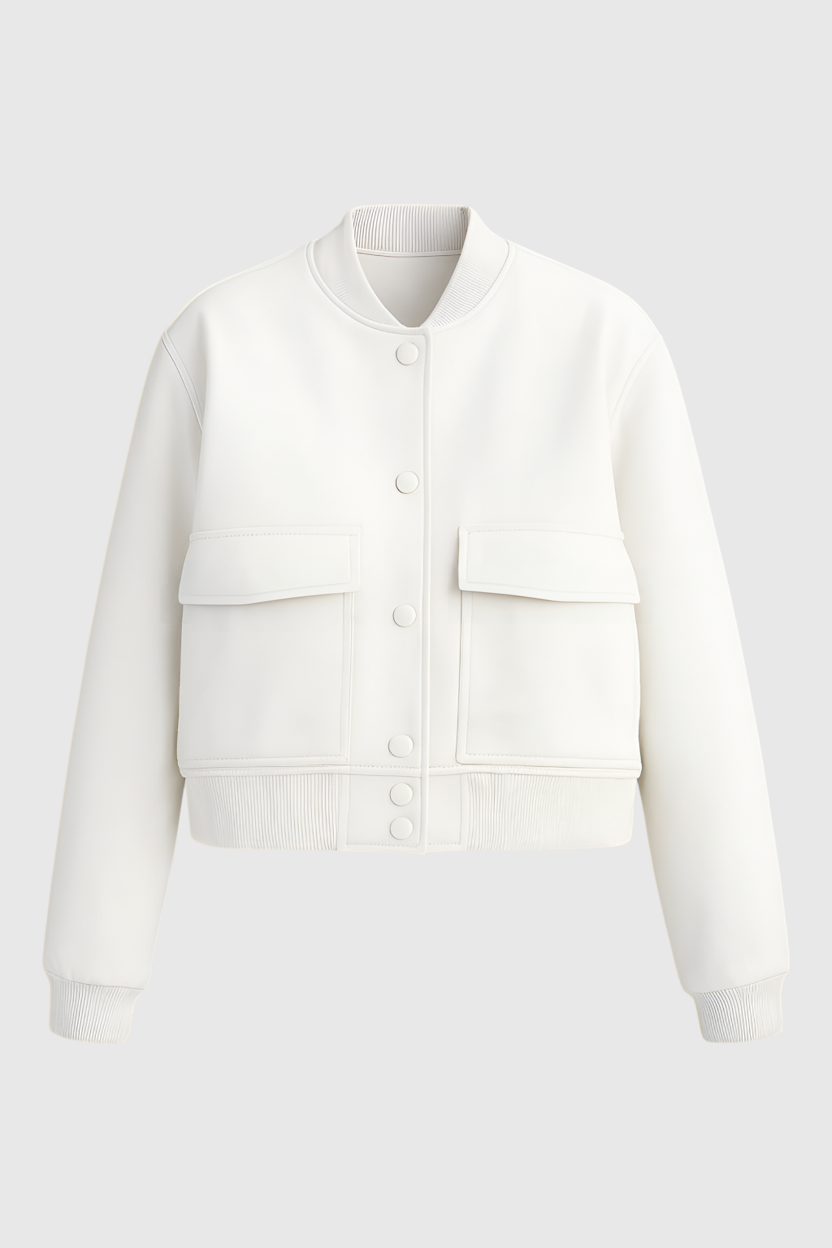 Isabella | Elegancka Biała Kurtka Bomber z Ponadczasowym Designem