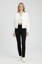 Isabella | Elegancka Biała Kurtka Bomber z Ponadczasowym Designem