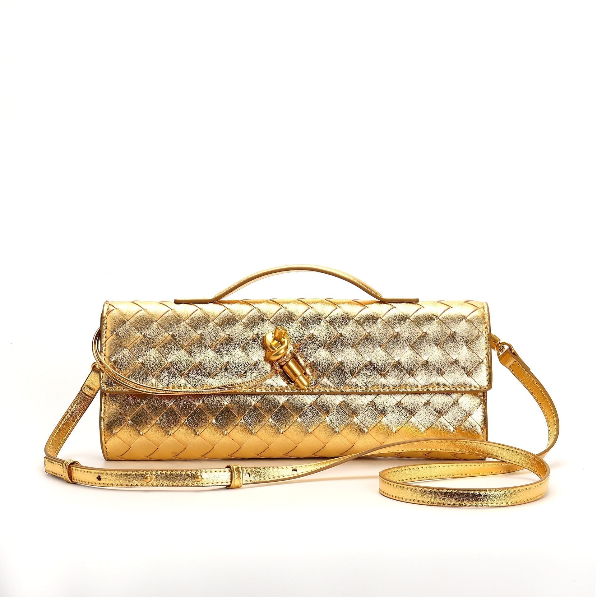 Isabella | Elegancka Woven Brązowa Torebka z Regulowanym Paskiem