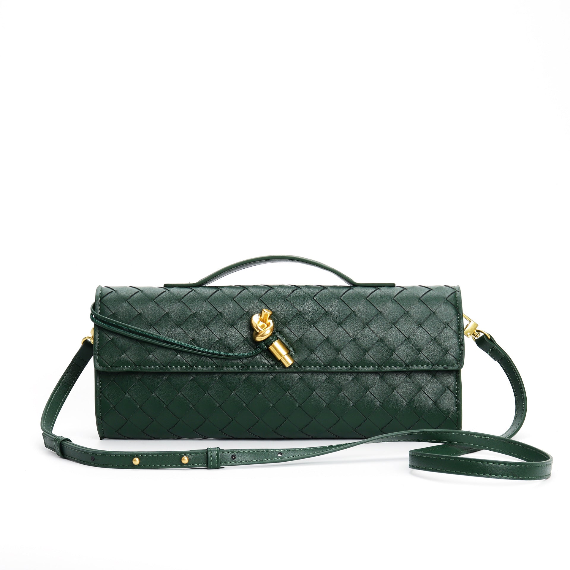 Isabella | Elegancka Woven Brązowa Torebka z Regulowanym Paskiem