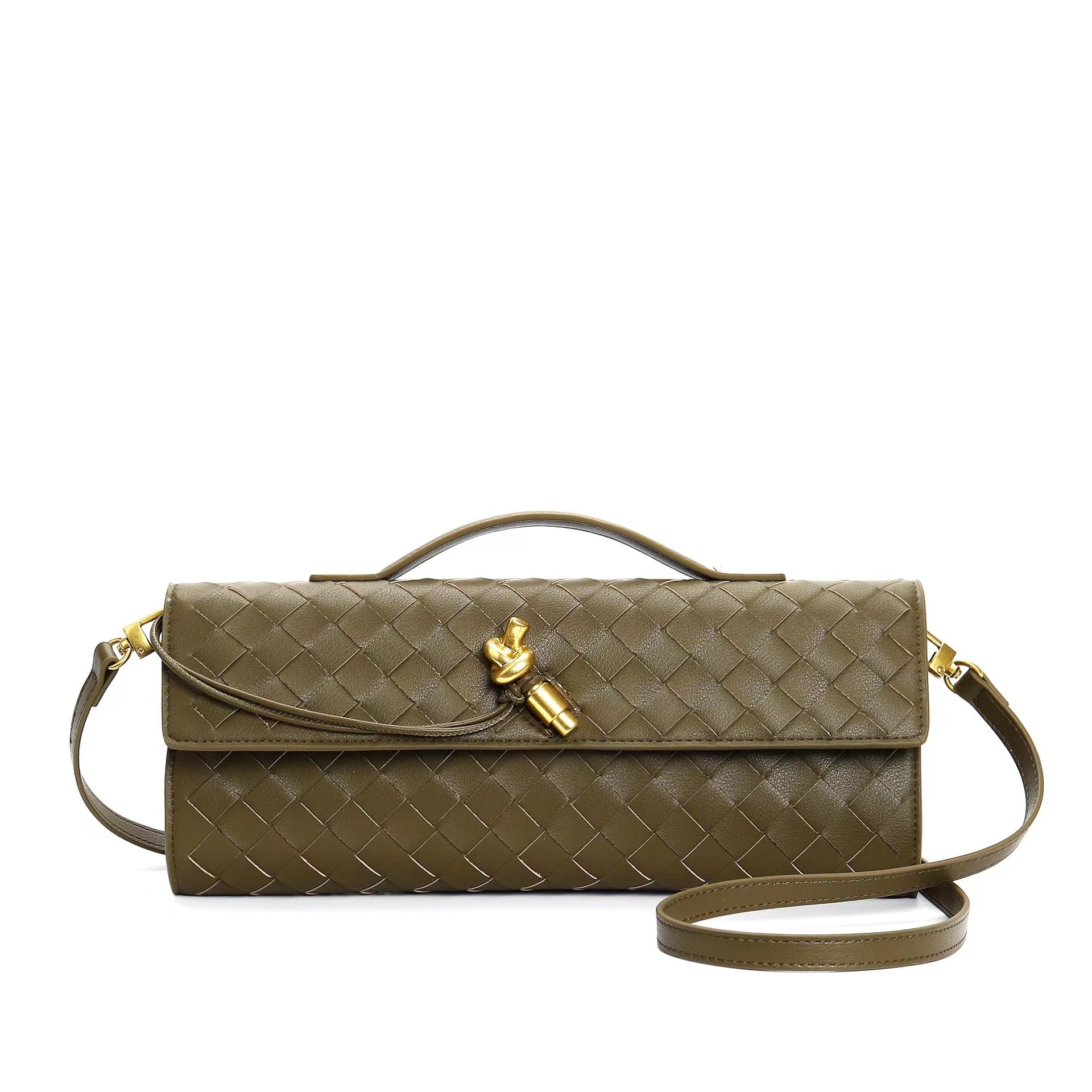 Isabella | Elegancka Woven Brązowa Torebka z Regulowanym Paskiem