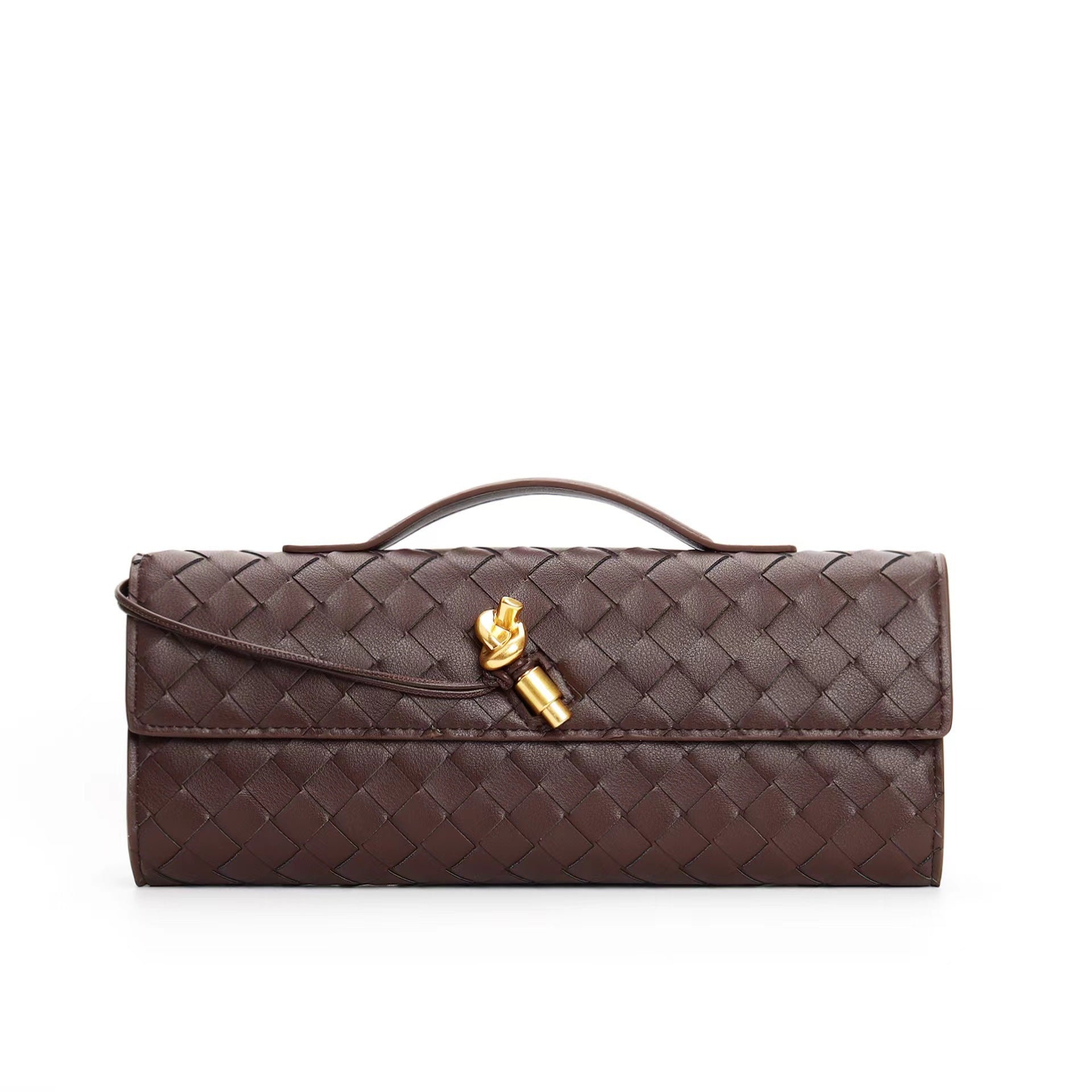 Isabella | Elegancka Woven Brązowa Torebka z Regulowanym Paskiem