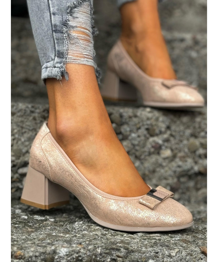 óCzółenka na stabilnym obcasie UBRIACO ROSEGOLD skóra naturalna