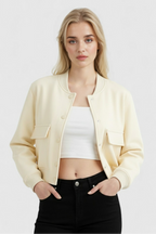 Serena | Elegancka Biała Kurtka Bomber z Ponadczasowym Designem