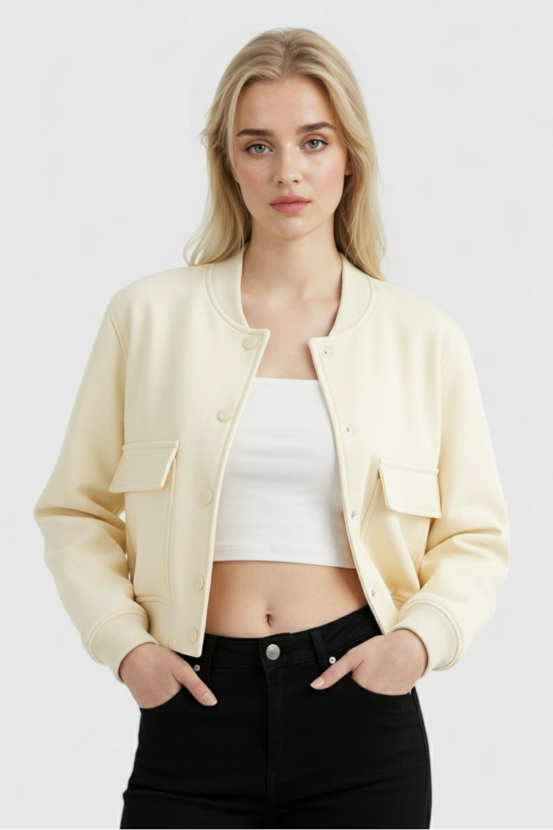 Serena | Elegancka Biała Kurtka Bomber z Ponadczasowym Designem