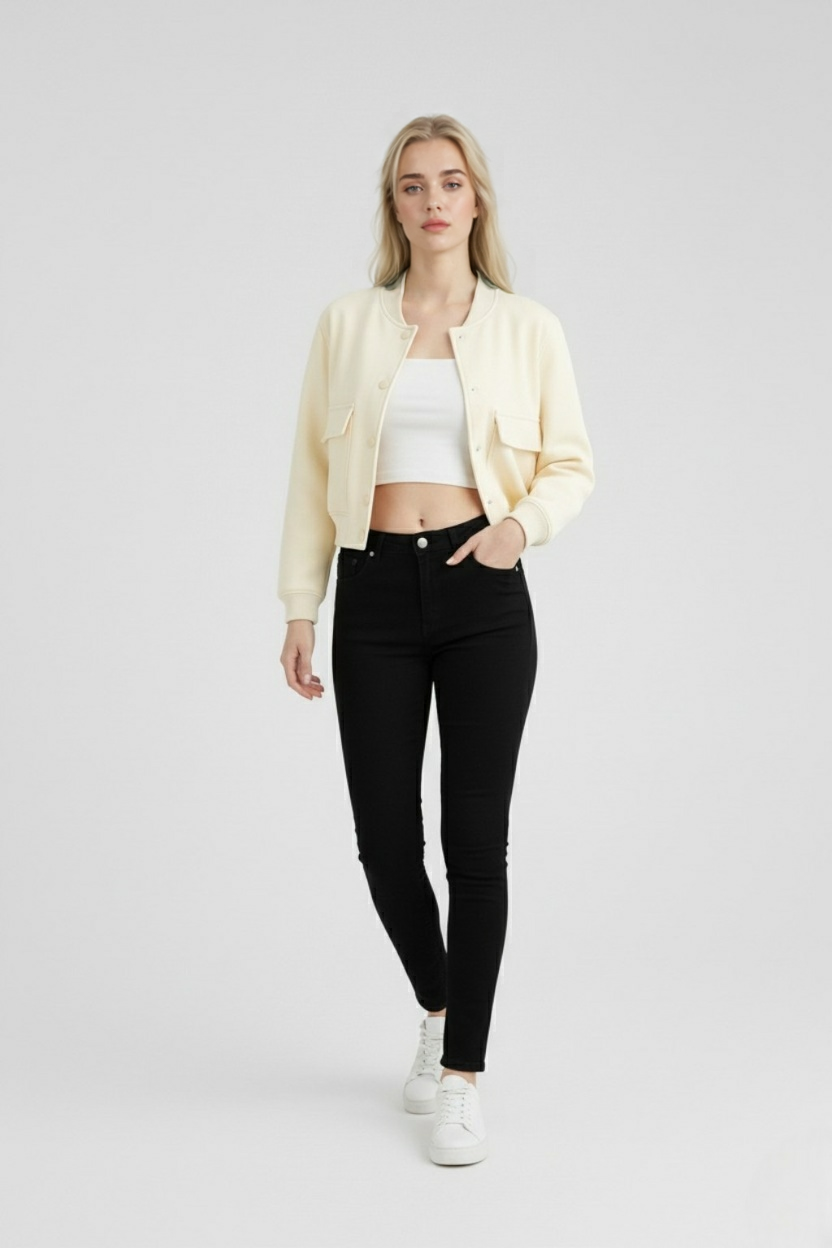 Serena | Elegancka Biała Kurtka Bomber z Ponadczasowym Designem