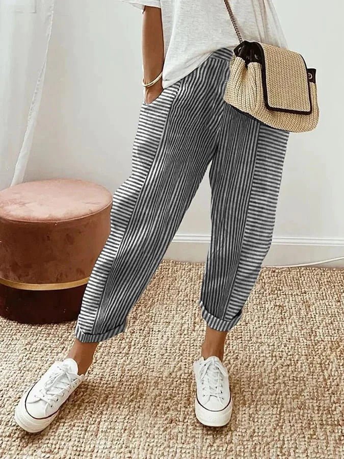 Serena | Paski Casual Spodnie Lounge z Elastycznym Pasem
