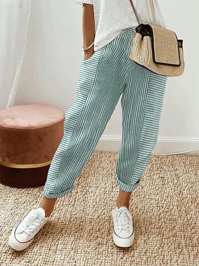Serena | Paski Casual Spodnie Lounge z Elastycznym Pasem