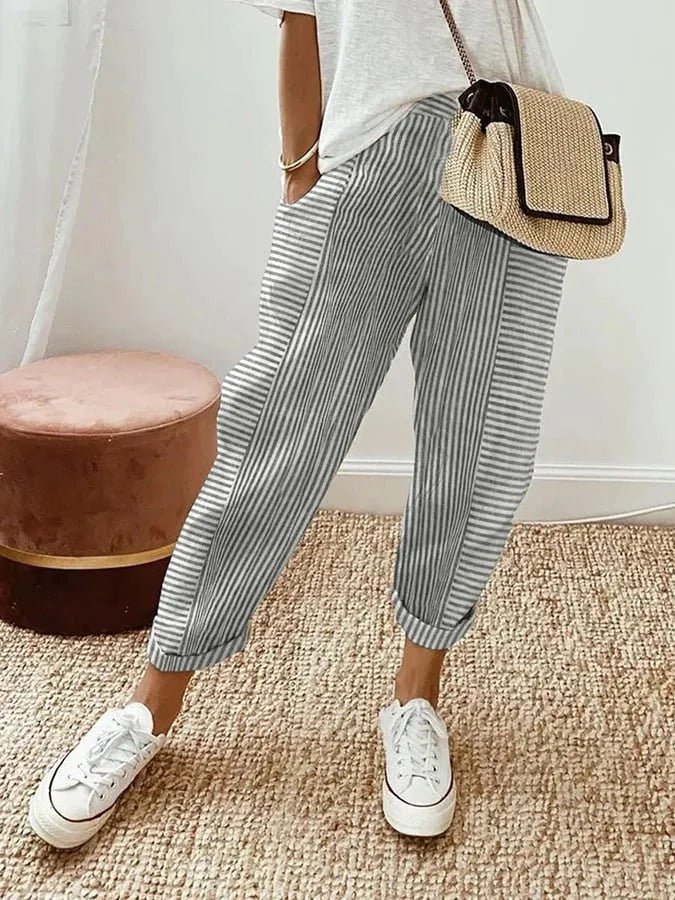 Serena | Paski Casual Spodnie Lounge z Elastycznym Pasem