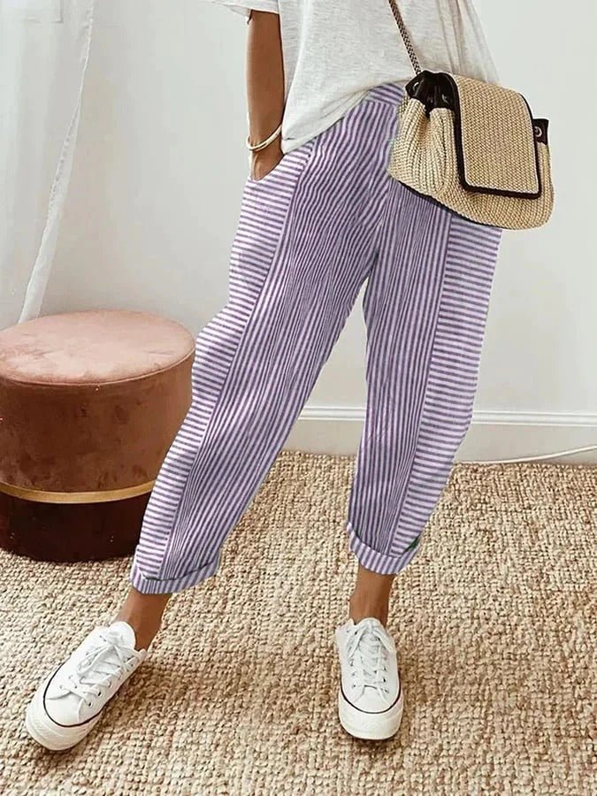 Serena | Paski Casual Spodnie Lounge z Elastycznym Pasem