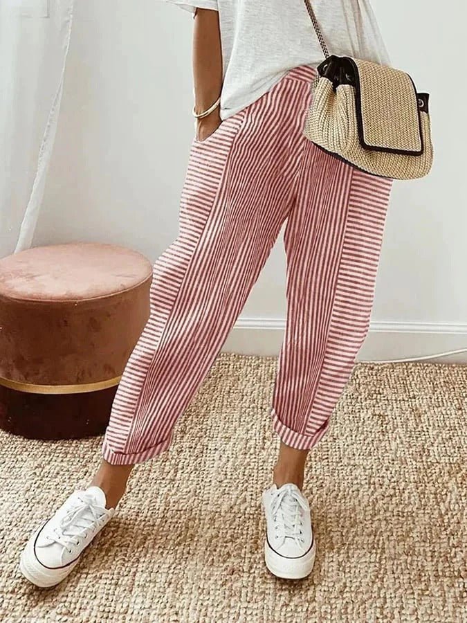 Serena | Paski Casual Spodnie Lounge z Elastycznym Pasem
